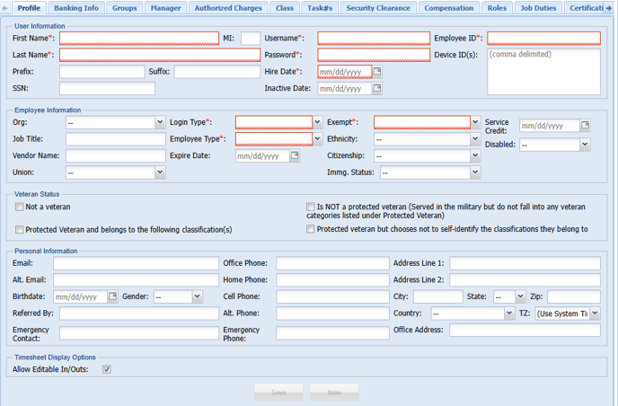 Employee profile creation