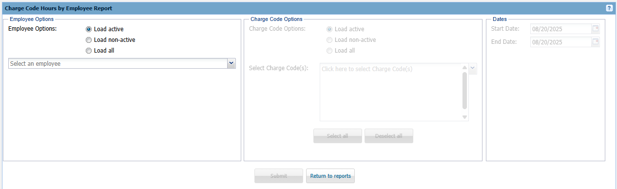 Charge Code Hours by Employee Report Standard Report