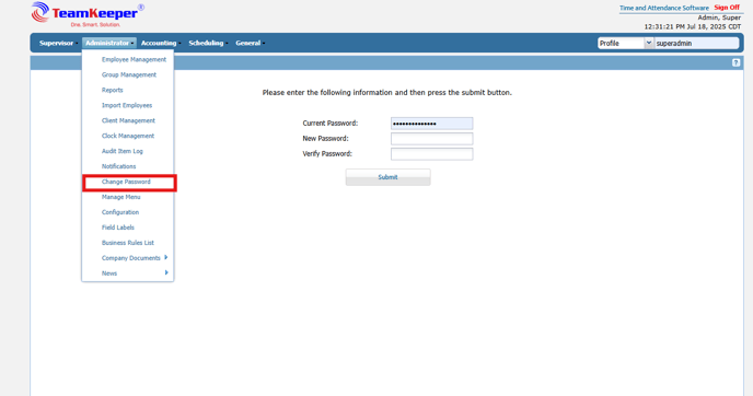 password admin